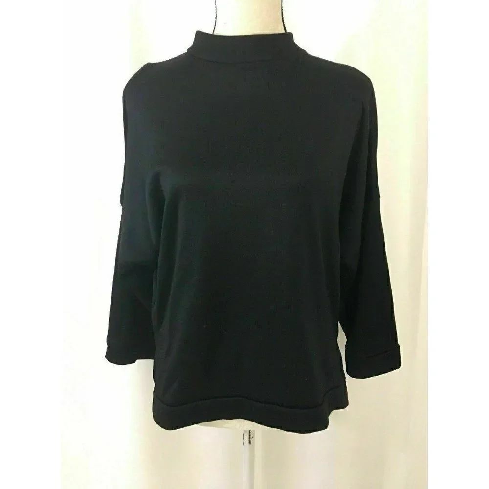 Zara Womens Solid Black Turtleneck Long Sleeve Cold Shoulder Sweater Top Small